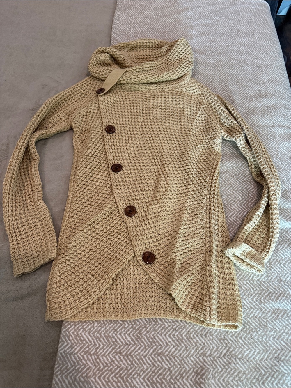 Asymmetrical Button Cowlneck Sweater - Cream